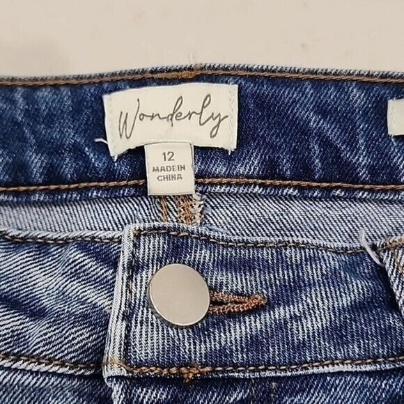 Wonderly Distressed Hi-rise Jeans Denim Stretch cropped straight 30" waist 12 - Picture 4 of 6